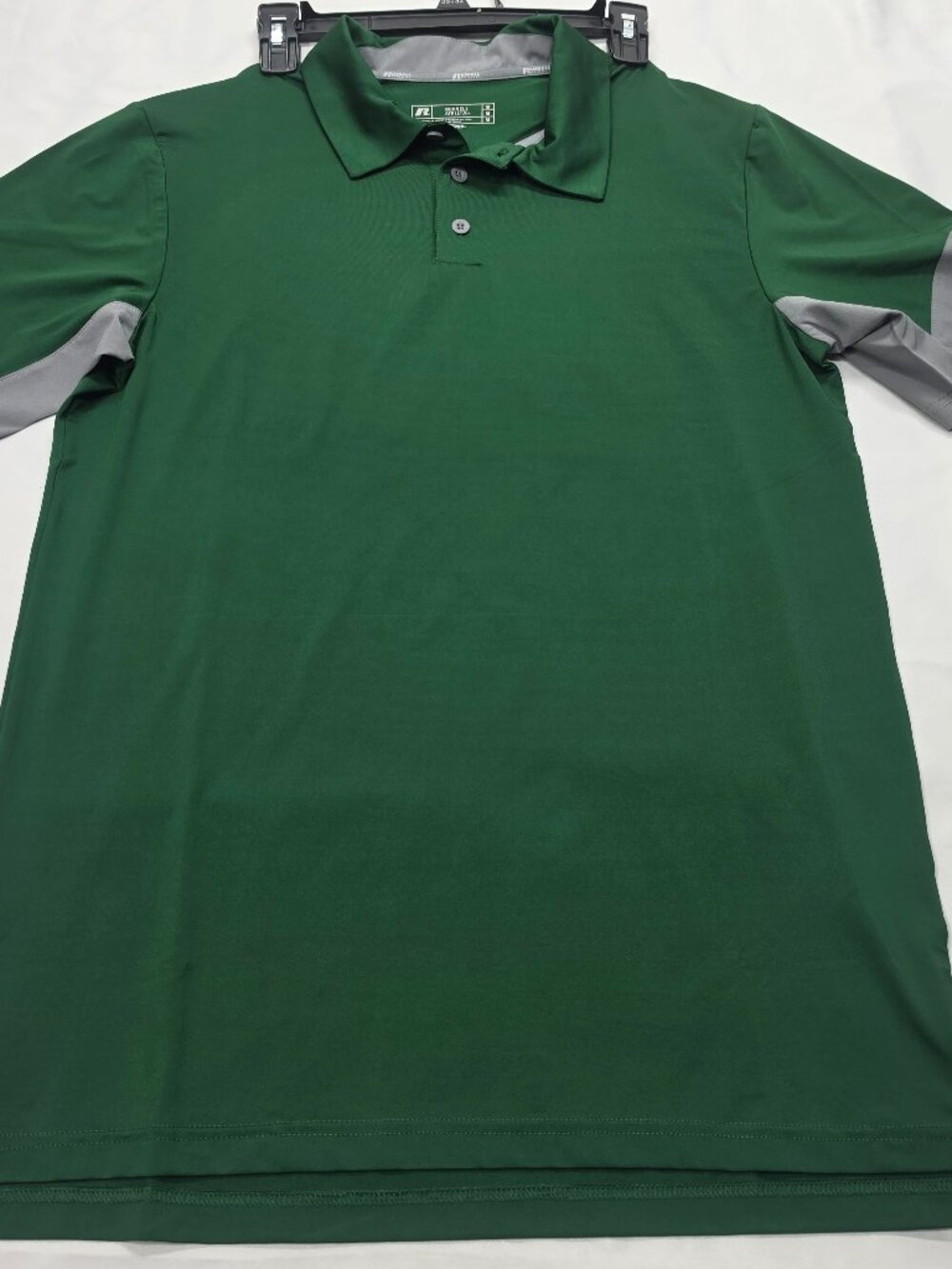 Russell Athletic Dri‑Power Green & Gray Performance Polo – Size Medium